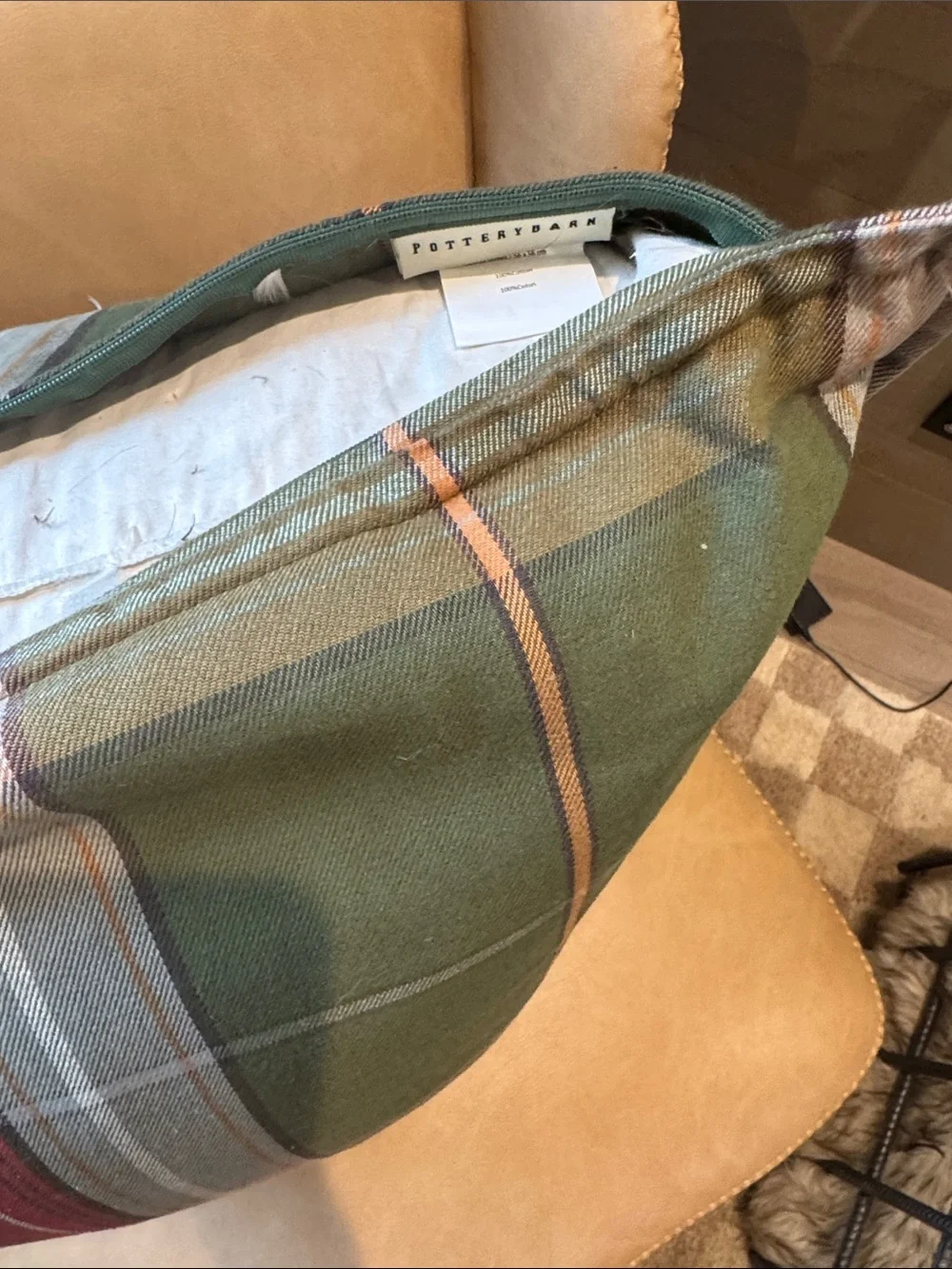 Pottery Barn Green Plaid Decorative Throw Pillow